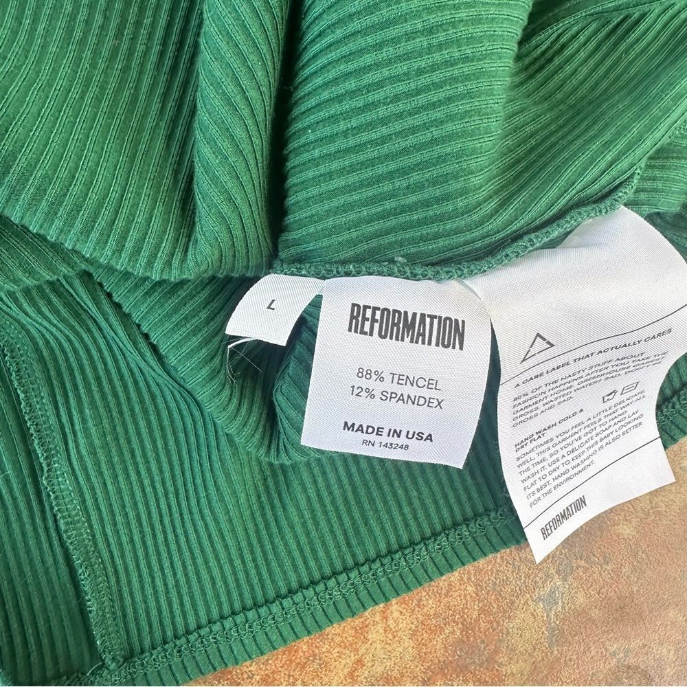 Reformation Janelle Ribbed Mini Dress L Emerald Green‎ Spruce Sleeveless Summer - Picture 9 of 11